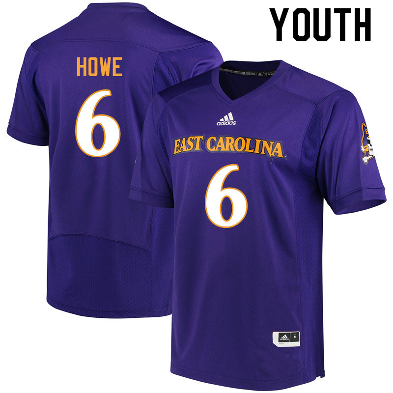 Youth #6 Hussein Howe ECU Pirates College Football Jerseys Sale-Purple
